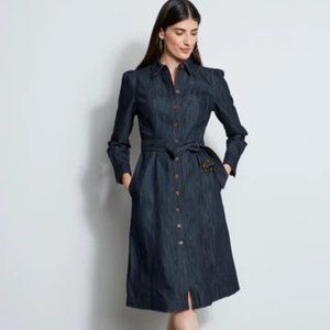 Elie Tahari denim puff sleeve midi dress (new, with tags)